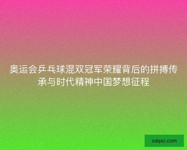 奥运会乒乓球混双冠军荣耀背后的拼搏传承与时代精神中国梦想征程
